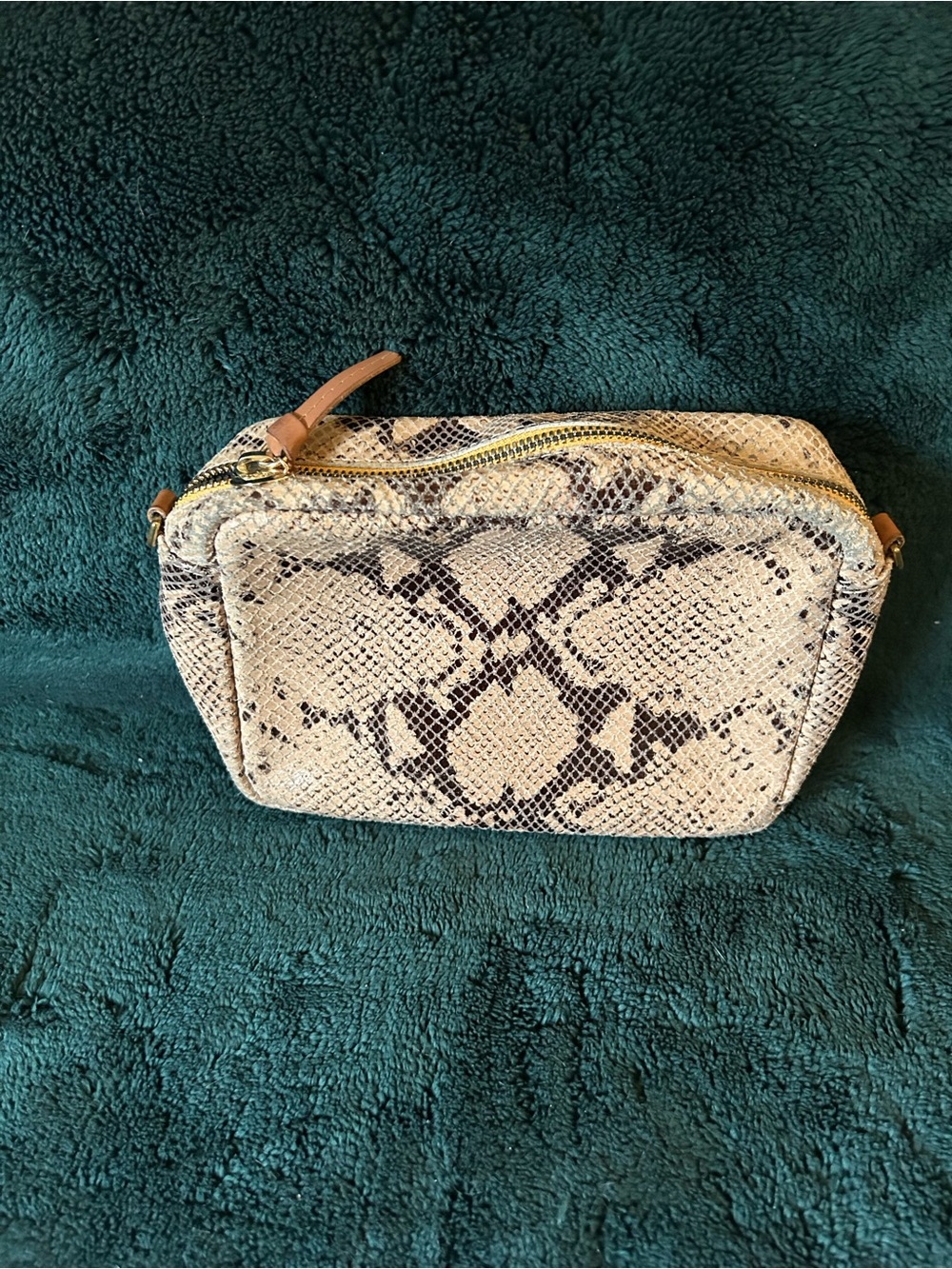 Clare V. Snake-Print Midi Sac Bag in Beige and Black - no strap